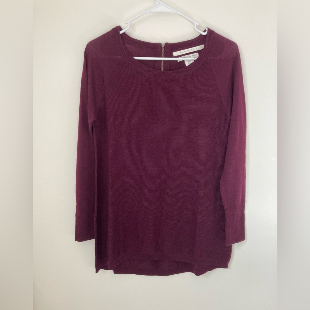 #144. 🆕 NWOT, Max Studio, Burgundy, Extrafine Merino Wool Sweater, (Women’s)